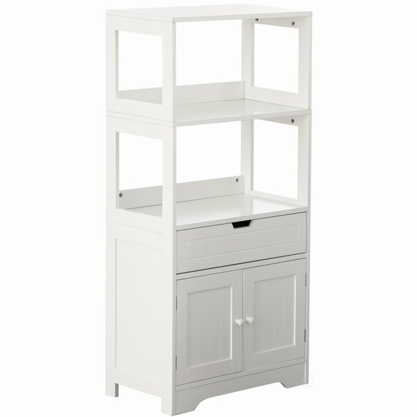 Basicwise Tall Freestanding Wooden Cabinet Organizer, with 2 Open shelves, A drawer and 2 Door Cabinet, White QI004614